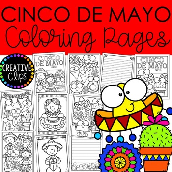 Preview of Cinco De Mayo Coloring Pages (+writing paper) {Made by Creative Clips Clipart}