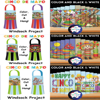 Preview of Cinco De Mayo Craft Coloring Pages Agamograph;Windsocks Lanterns Bundle