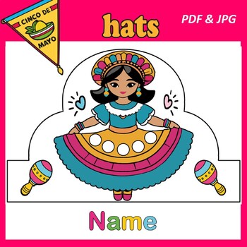 Preview of Cinco De Mayo Crown Craft: Printable Coloring Mexican Folk Dance Hat - Headband