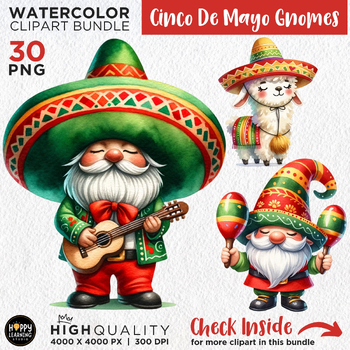 Preview of Cinco De Mayo Gnomes Clipart Bundle, 30 Cute Watercolor Mexican Gnomes PNG files