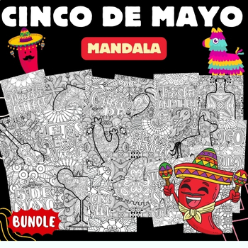 Preview of Cinco De Mayo Mandala Coloring Pages Sheets - Fun May Activities - BUNDLE