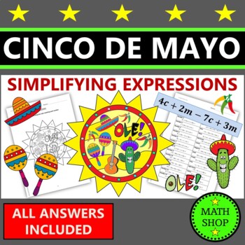 Preview of Cinco De Mayo Math Coloring Combining Like Terms