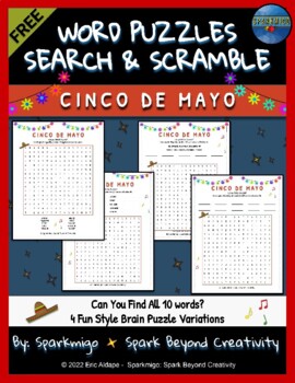 Preview of Mexico Cinco De Mayo Word Search & Scramble Puzzles No Prep Activities Freebie