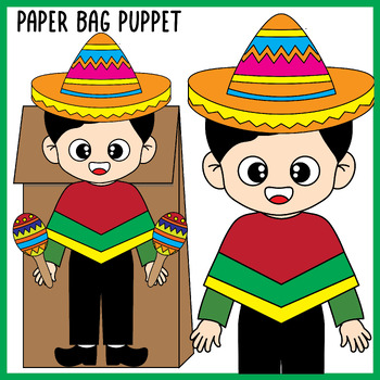 Preview of Cinco De Mayo Puppet | Mexican Boy Paper Bag Puppet | Preschool, Kindergarten