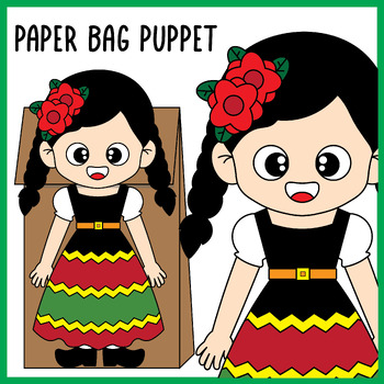 Preview of Cinco De Mayo Puppet | Mexican Girl Paper Bag Puppet | Preschool, Kindergarten