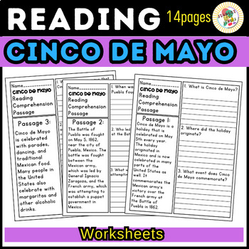 Cinco De Mayo Reading Comprehension Passage and Questions Worksheets