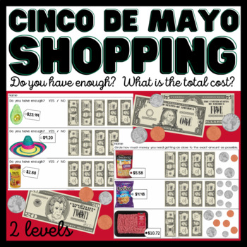 Preview of Cinco De Mayo Shopping Task Cards/ Worksheets- Money Math- Special Education