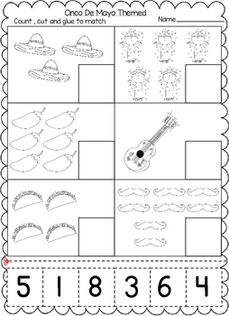 Cinco De Mayo Themed Numbers Cut and Paste Worksheets (1-20): | TpT