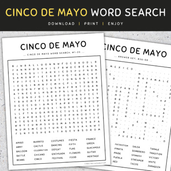 Cinco De Mayo: Word Search, Puzzle Worksheet Activity By Teacheryouwant