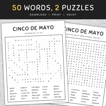 Cinco De Mayo: Word Search, Puzzle Worksheet Activity by TeacherYouWant