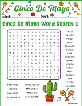 Preview of Cinco De Mayo Word Search Puzzle Worksheet : Morning Work : Early Finisher