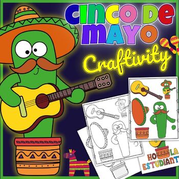 Preview of Cinco De Mayo Writing Activities | Mariachi Cactus guitarist Craft | cliparts
