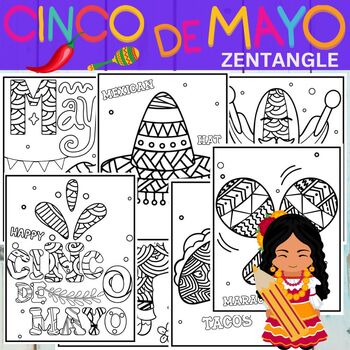 Preview of Cinco De Mayo Zentangle Mindfulness Coloring Pages - Mexican Fiesta Activity