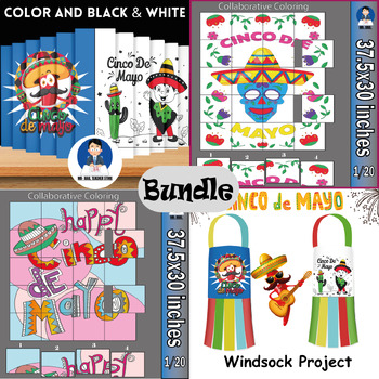 Preview of Cinco De Mayo: collaborative Coloring Poster/ Agamograph / Windsocks /  Bundle