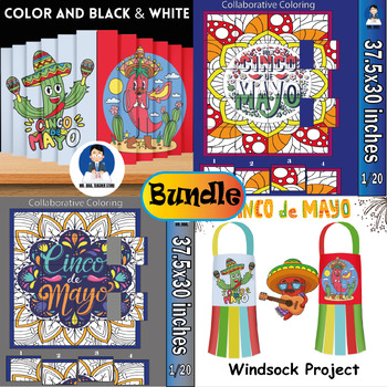 Preview of Cinco De Mayo: collaborative Coloring Poster/ Agamograph / Windsocks / Bundle