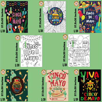 Preview of Cinco De Mayo coloring page activities Collaborative Poster Bundle