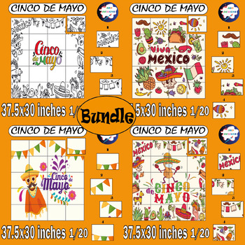 Preview of Cinco De Mayo coloring page activities Collaborative Poster Bundle