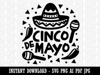 Preview of Cinco De Mayo with Sombrero Maracas Clipart Instant Digital Download AI PDF SVG