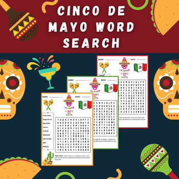 Cinco De Mayo word search worksheets by InspireLearnTeach 2030 | TPT