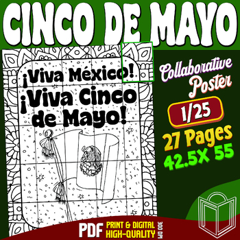 Preview of Cinco de Mayo 2024: Collaborative Poster Coloring Craft for Classroom Engagement