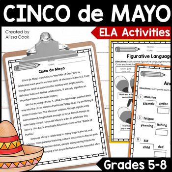 Preview of Cinco de Mayo Activities ELA and Reading | Middle School Printables