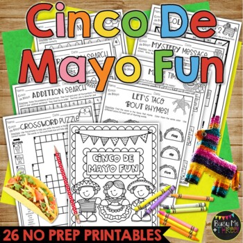 Cinco de Mayo Activities Packet FIESTA THEME, Puzzles, Games, Math, Reading