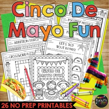 Preview of Cinco de Mayo Activities Packet FIESTA THEME with Puzzles Games Math Reading