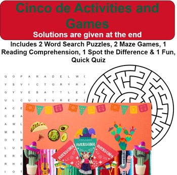 Preview of Cinco de Mayo Activities, Reading Comprehension, Quiz & Games-Print & Easel