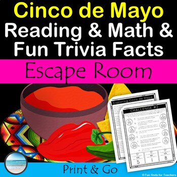 Preview of Cinco de Mayo Activities Reading Comprehension Passage Math Digital Escape Room