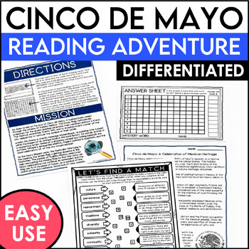 Preview of Cinco de Mayo Activity Reading Comprehension Scavenger Hunt & Word Search