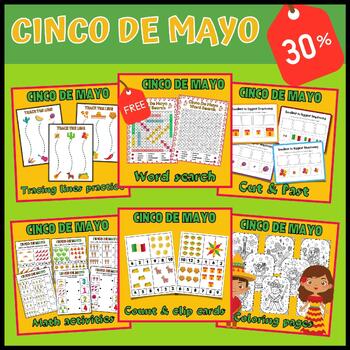 Preview of Cinco de Mayo BUNDLE | Coloring pages | word Search | Math Activities and More