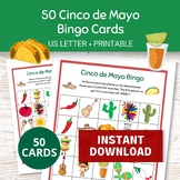 Cinco de Mayo Bingo Cards, 50 Printable Bingo Cards, Mexic