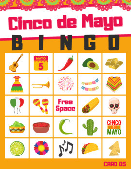 Cinco de Mayo Bingo Game - 30 unique Bingo cards + calling cards included