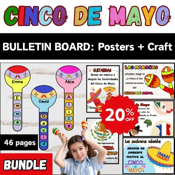 Preview of Cinco de Mayo Bulletin Board: Posters in Spanish & Maracas Craft Name Activity !