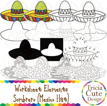 Preview of Cinco de Mayo Clip Art Mexico Hat Sombrero Worksheet Elements
