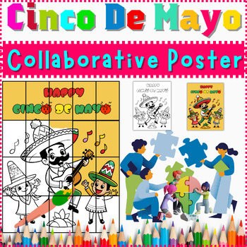 Preview of Cinco de Mayo Collaborative Poster Activity ⭐ Great Bulletin Board⭐Color & B/W⭐