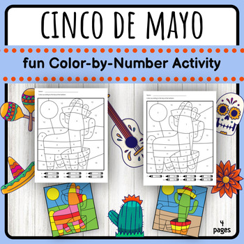 Preview of Cinco de Mayo Color-by-Number activity | Day of the dead | Cactus & Pinata