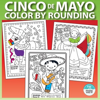 Preview of Cinco de Mayo Math Worksheets: Color by Number Rounding
