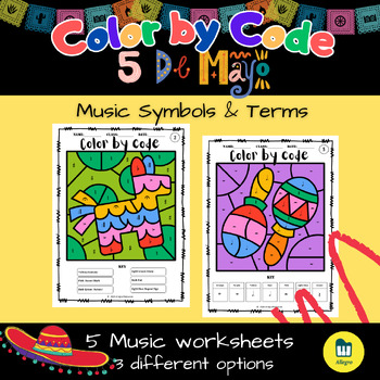Preview of Cinco de Mayo Color by code - Music Symbols and Terms