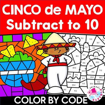 Preview of Cinco de Mayo Coloring Pages Color by Number Code Subtraction to Within 10