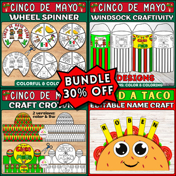 Preview of Cinco de Mayo Craft Bundle: Sombrero Headdress, Taco Craft, Windsock DIY & More!