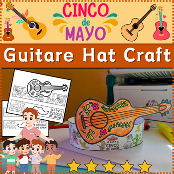 Preview of Cinco de Mayo Craft - Guitare Hat Paper Craft Crown Headband Printable Coloring