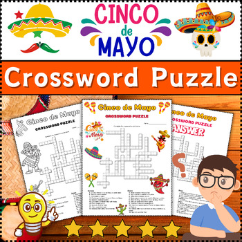 Preview of Cinco de Mayo Crossword Puzzle Activity Worksheet Game Color & B/W⭐No Prep⭐