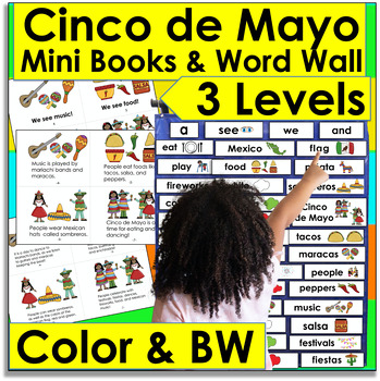 Cinco de Mayo Activities:  Mini Books - 3 Reading Levels - Illustrated Word Wall