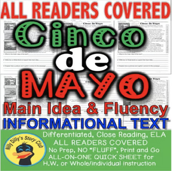 Preview of Cinco de Mayo FUN FACTS Common Core Differentiated Close Reading Print-n-Go