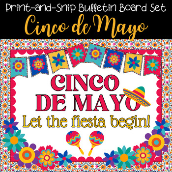 Preview of Cinco de Mayo Fiesta Bulletin Board Kit, Spanish Classroom Decorations, Sombrero