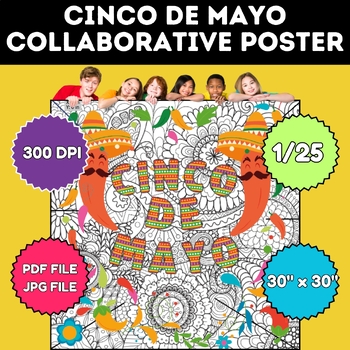Preview of Cinco de Mayo Fiesta Collaborative Coloring Poster Activity Bulletin Board Craft