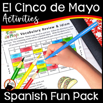 Preview of Spanish Cinco de Mayo Activities - Vocabulary Worksheets - Puzzles