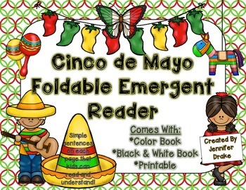 Preview of Cinco de Mayo Foldable Emergent Reader!  Color, Black & White and Printable!