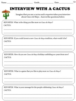 Preview of Cinco de Mayo Fun Activity, Holiday Interview Writing NO PREP Creative Worksheet